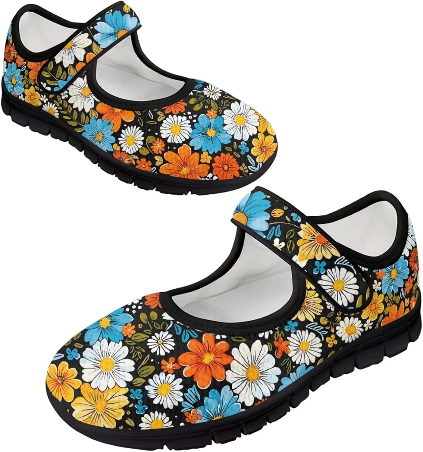 Jeiento Daisy Floral Casual Flats Mary Jane Flats for Women Comfortable Round Toe Slip On Flats