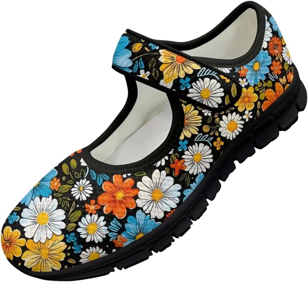 Jeiento Daisy Floral Casual Flats Mary Jane Flats for Women Comfortable Round Toe Slip On Flats