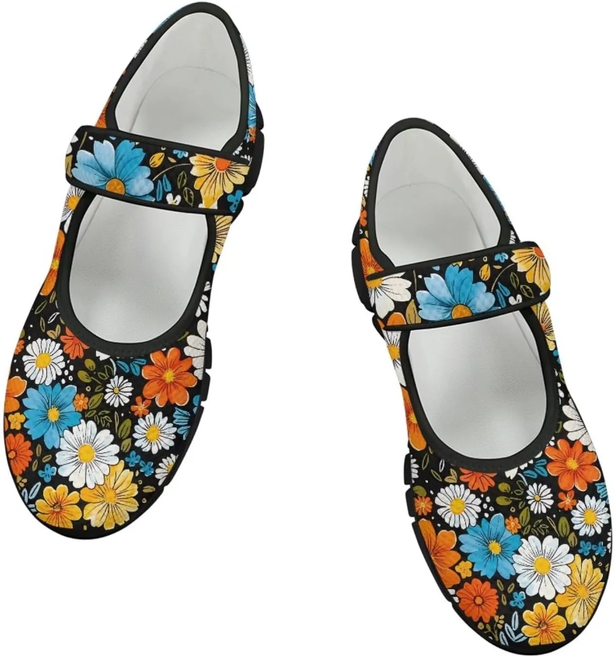 Jeiento Daisy Floral Casual Flats Mary Jane Flats for Women Comfortable Round Toe Slip On Flats