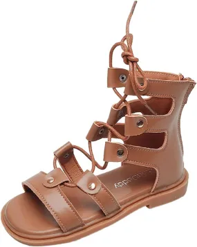 Kids Girls Sandals Zipper Design Casual Adjustable Rope Straps Light Weight Summer Little Child/Big Girls