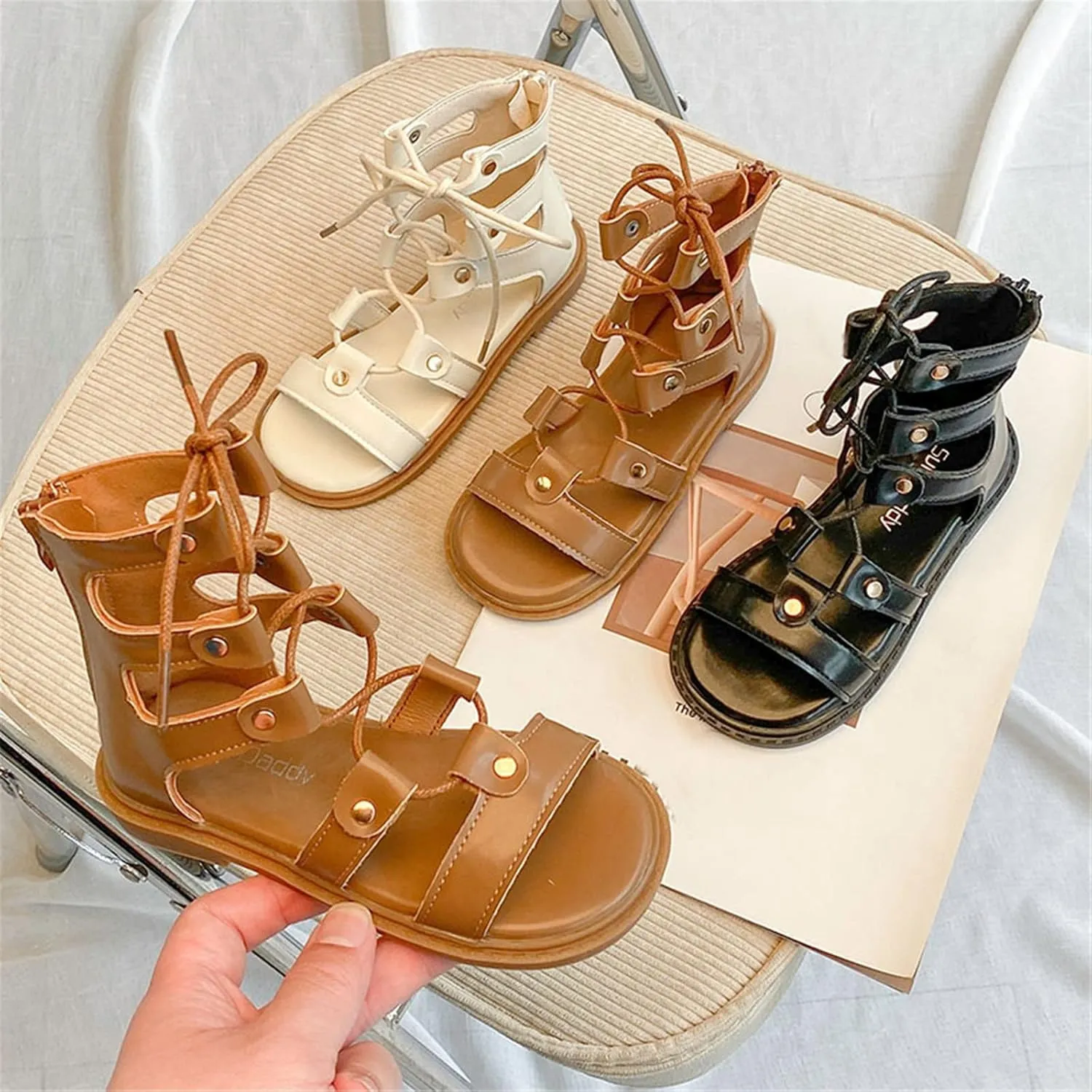 Kids Girls Sandals Zipper Design Casual Adjustable Rope Straps Light Weight Summer Little Child/Big Girls