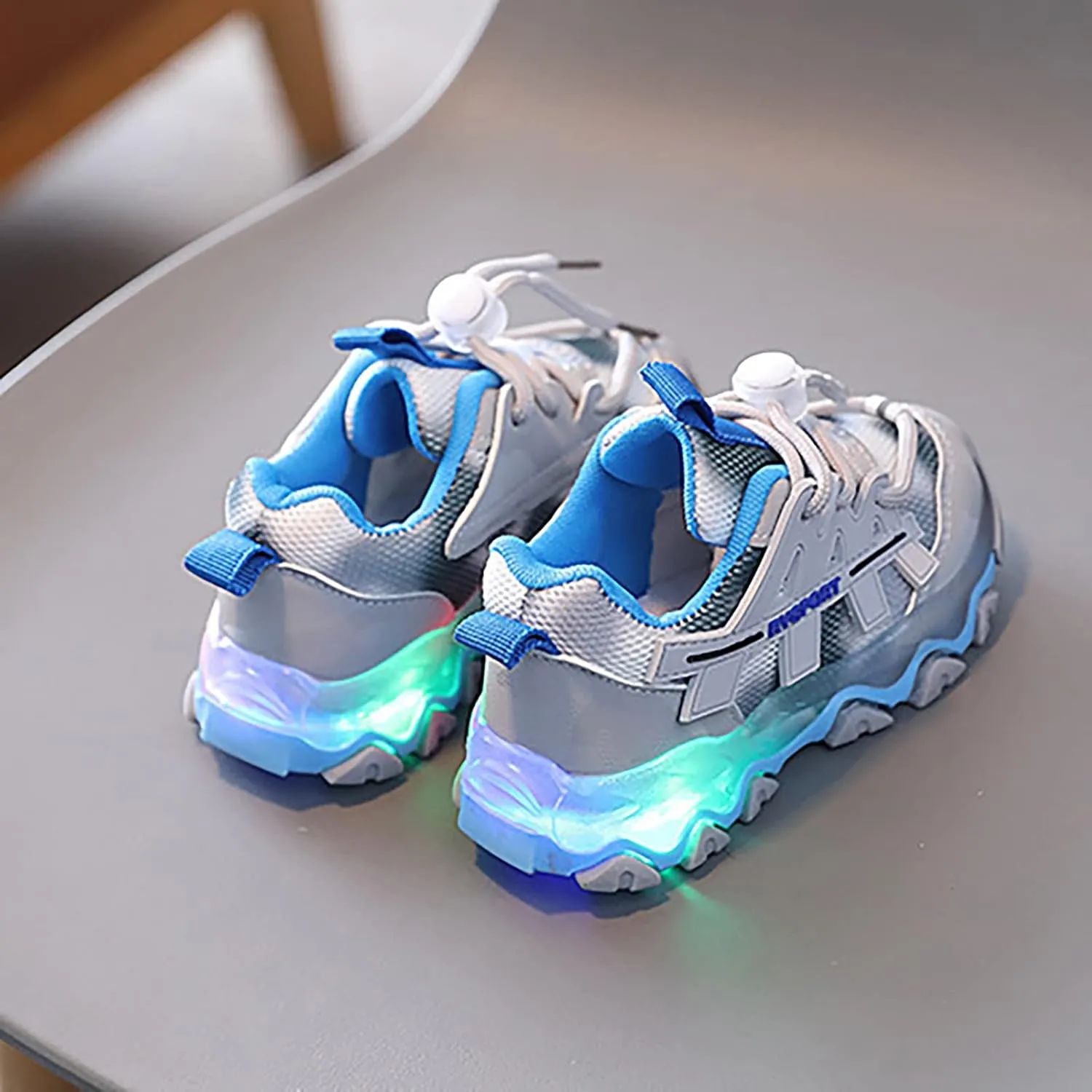 Kids Mesh Shoes Girls Fashion Casual Light Up Adjustable Strap Sneakers Boys LED Flashing Lightweight Walking Shoes