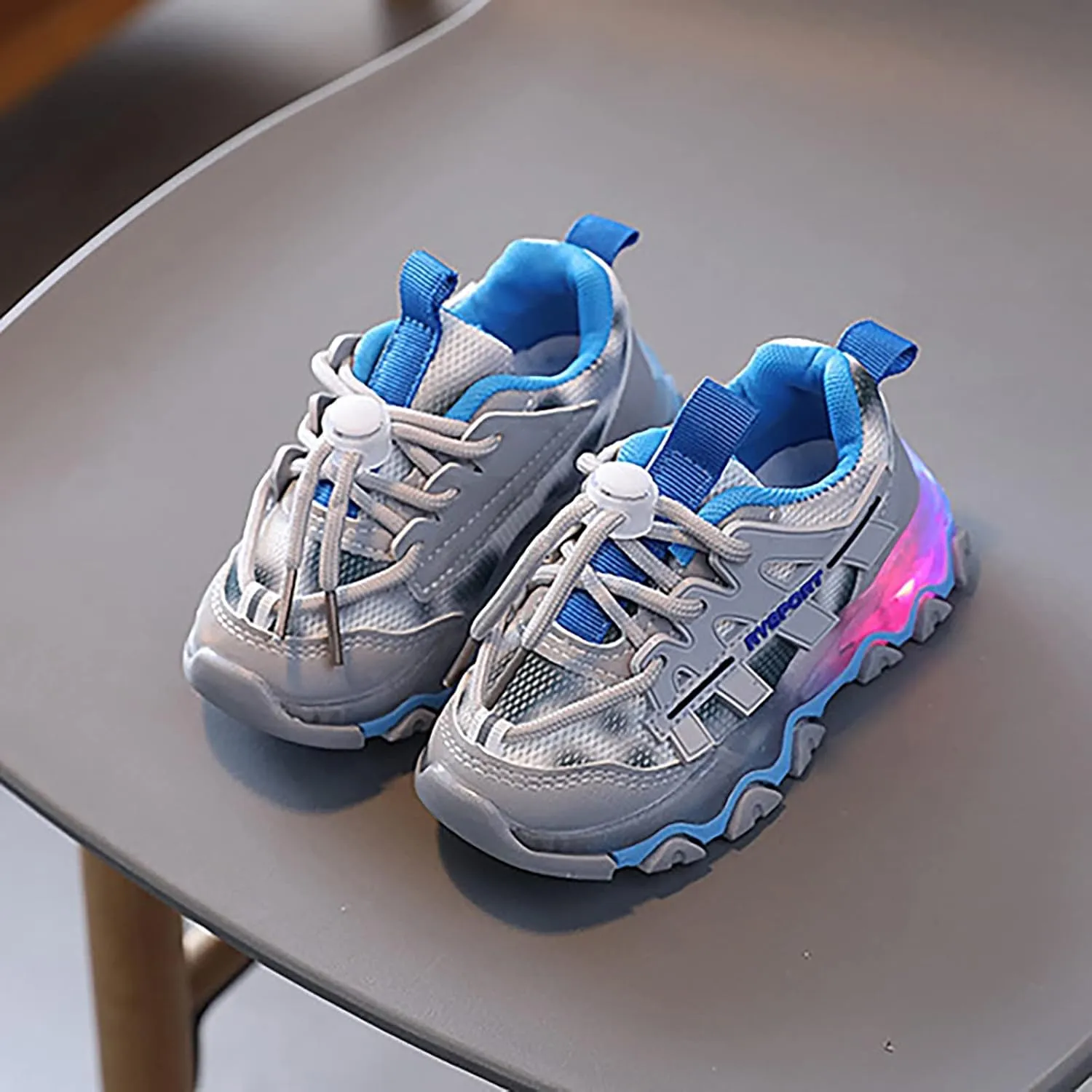 Kids Mesh Shoes Girls Fashion Casual Light Up Adjustable Strap Sneakers Boys LED Flashing Lightweight Walking Shoes