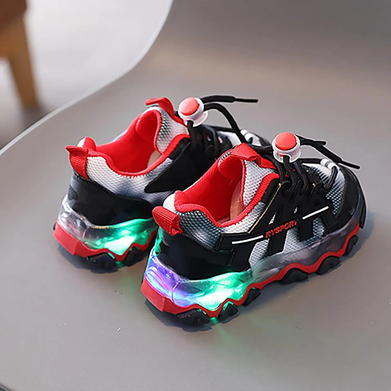 Kids Mesh Shoes Girls Fashion Casual Light Up Adjustable Strap Sneakers Boys LED Flashing Lightweight Walking Shoes