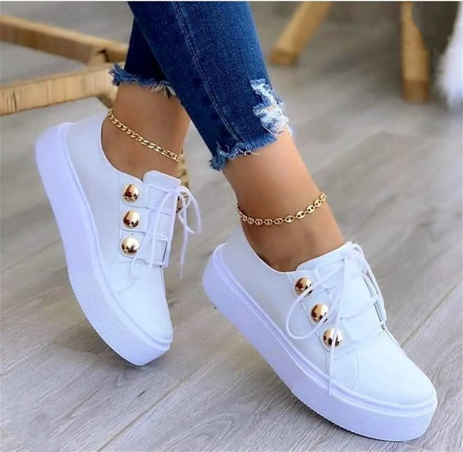 Lausiuoe Shoes For Women Dressy Casual Platform Leather Sneakers Slip On Loafers Fashion Comfortable Flat Walking Shoes