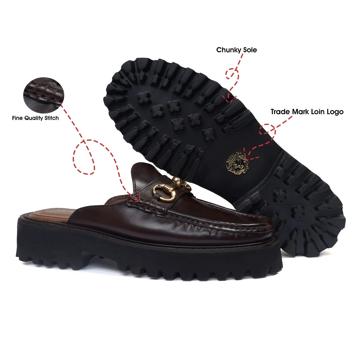 Light Weight Chunky Sole Mule in Dark Brown Genuine Leather