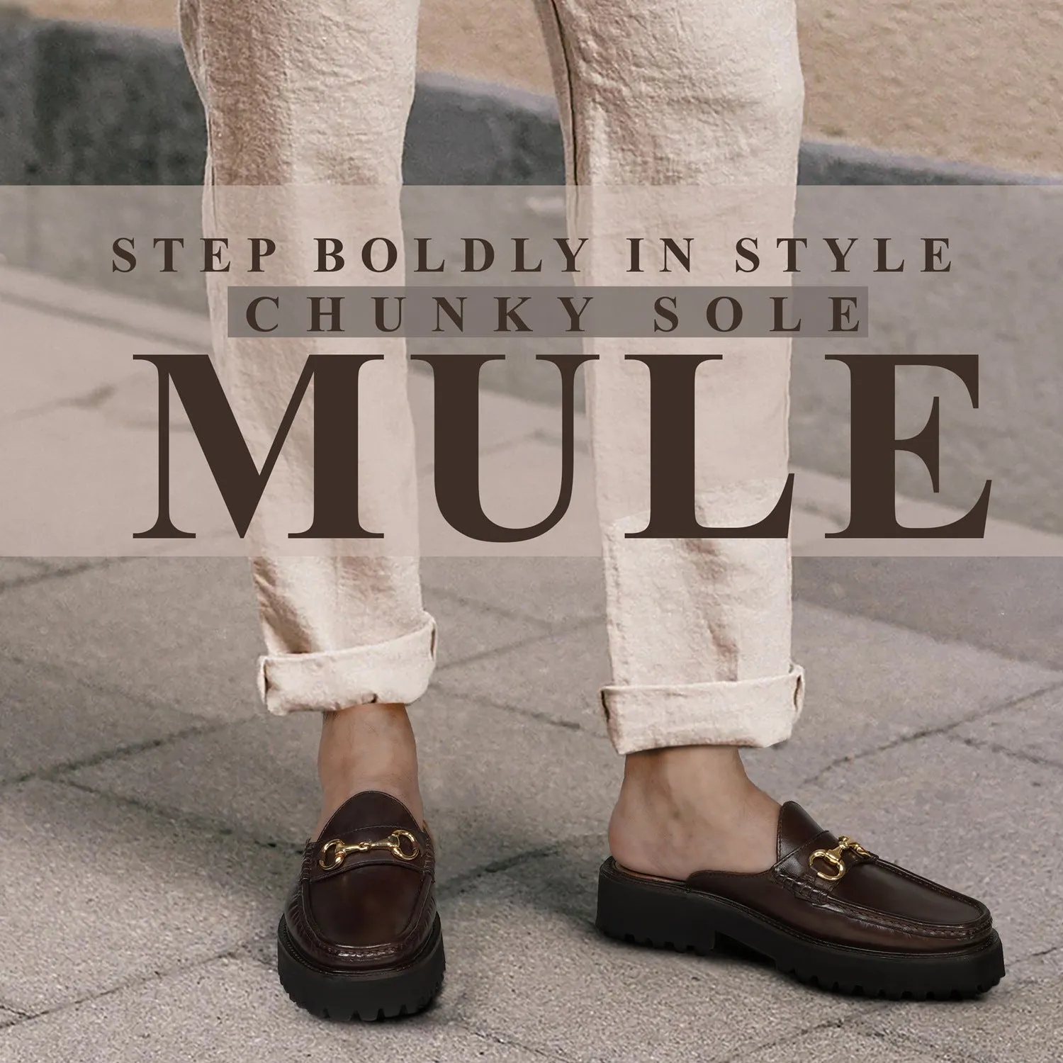 Light Weight Chunky Sole Mule in Dark Brown Genuine Leather