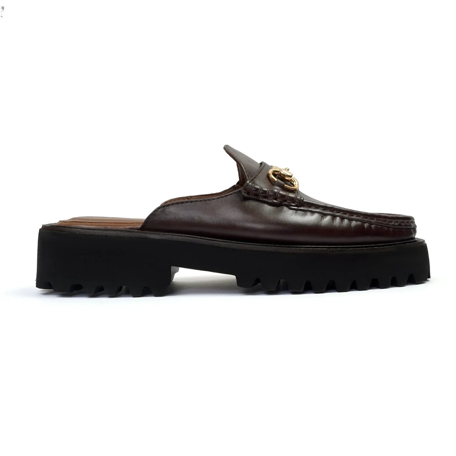 Light Weight Chunky Sole Mule in Dark Brown Genuine Leather