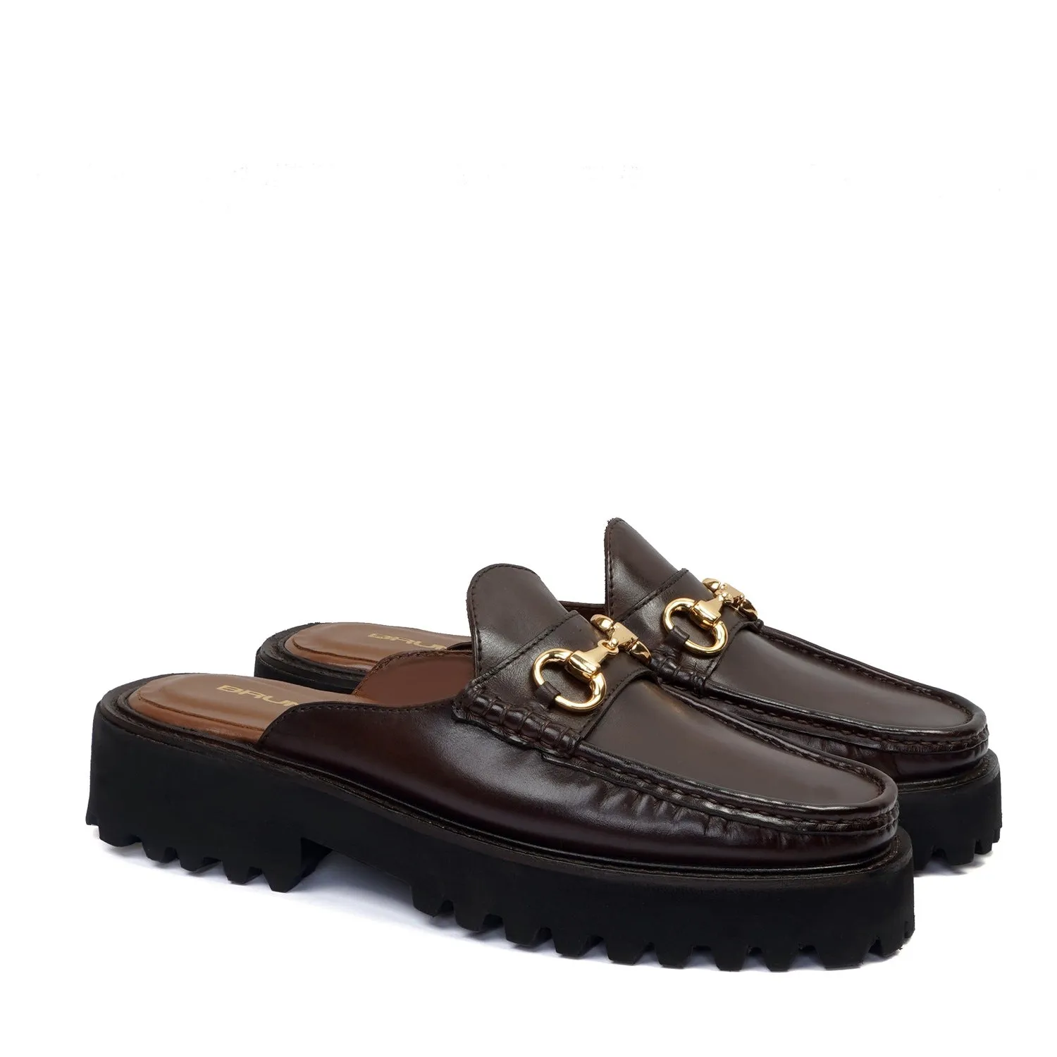 Light Weight Chunky Sole Mule in Dark Brown Genuine Leather