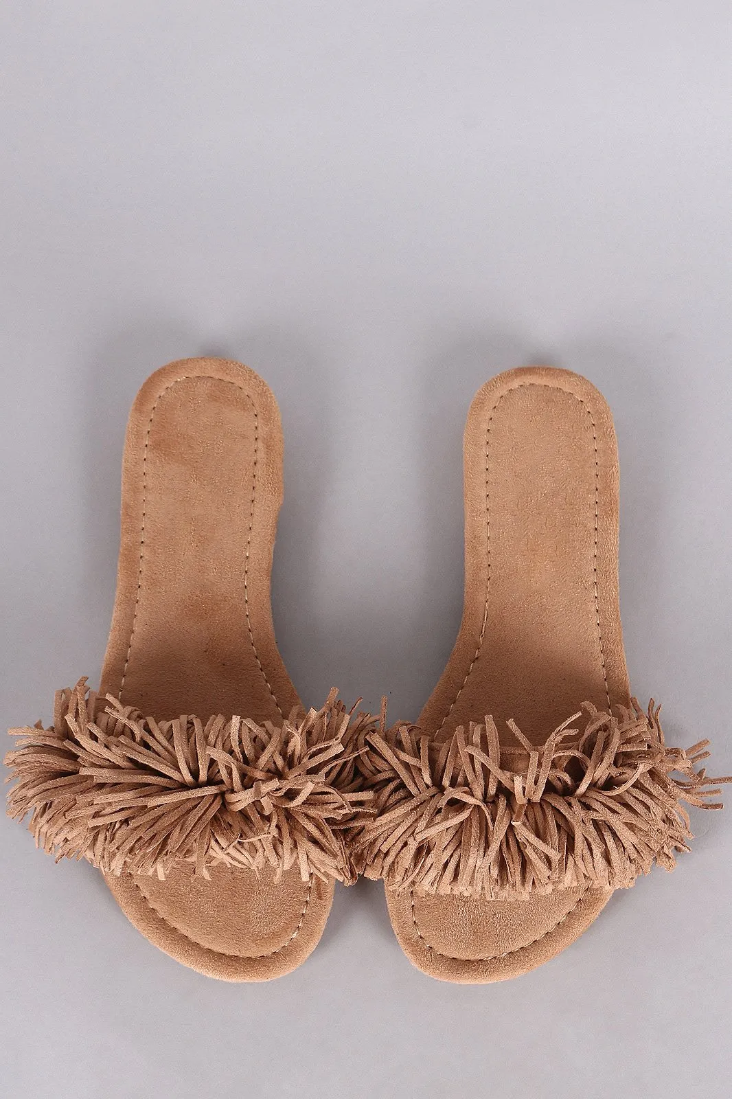 Liliana Suede Fringe Open Toe Slide Sandal