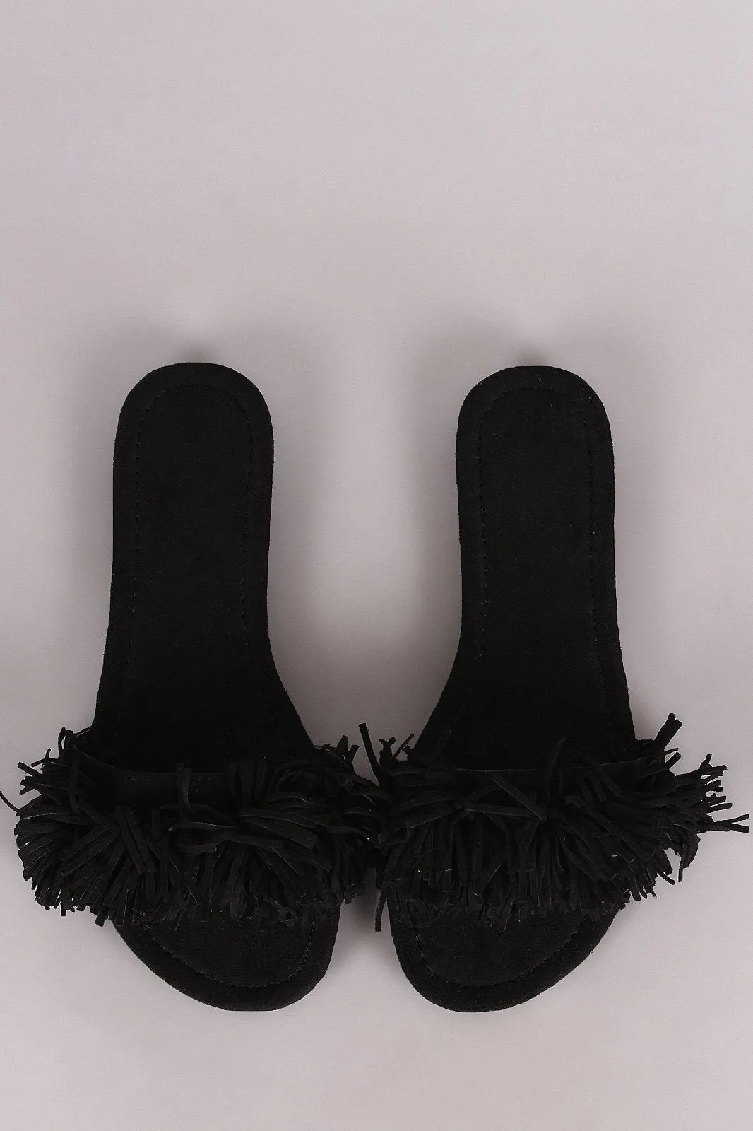 Liliana Suede Fringe Open Toe Slide Sandal