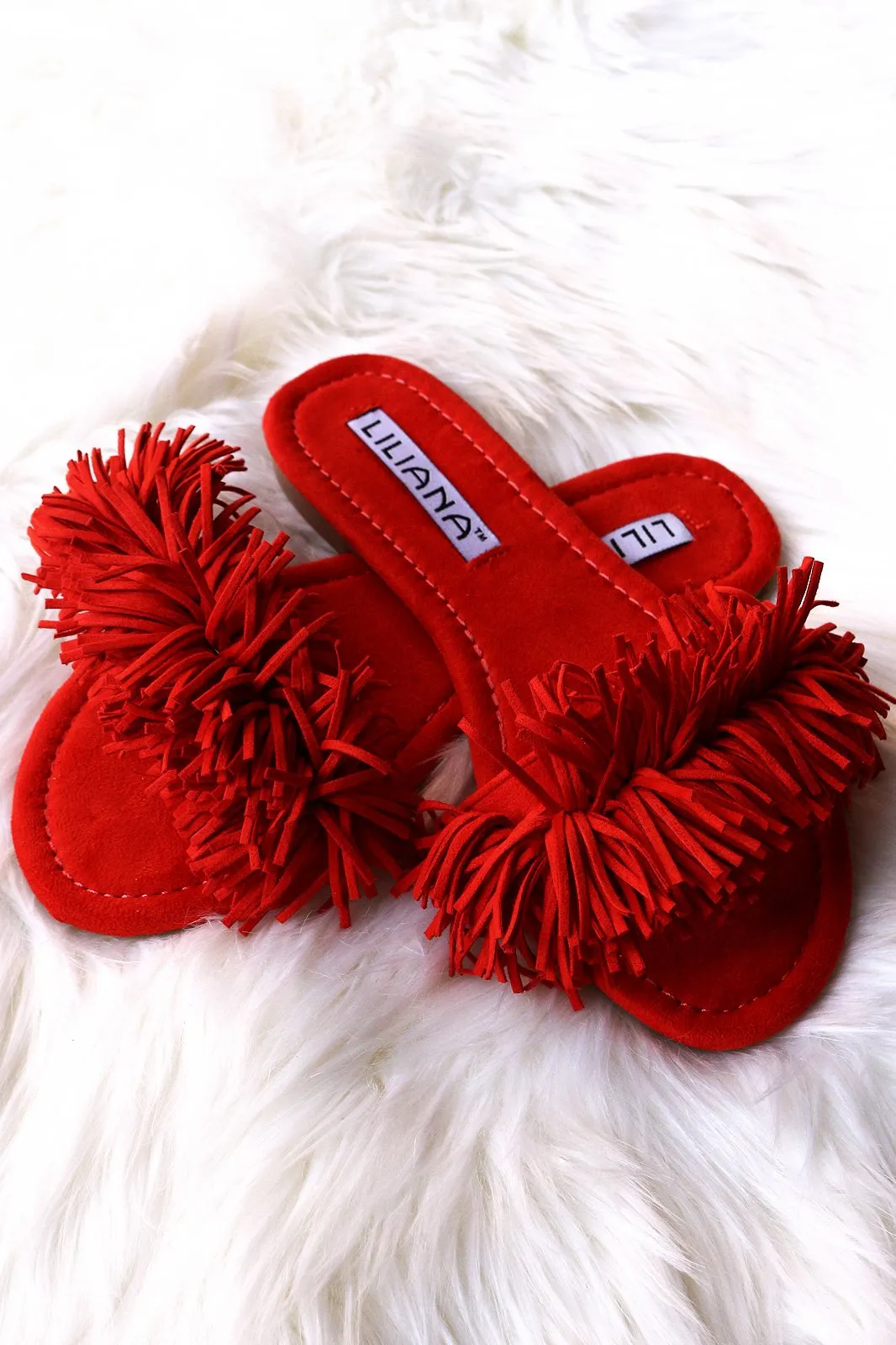 Liliana Suede Fringe Open Toe Slide Sandal