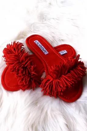 Liliana Suede Fringe Open Toe Slide Sandal