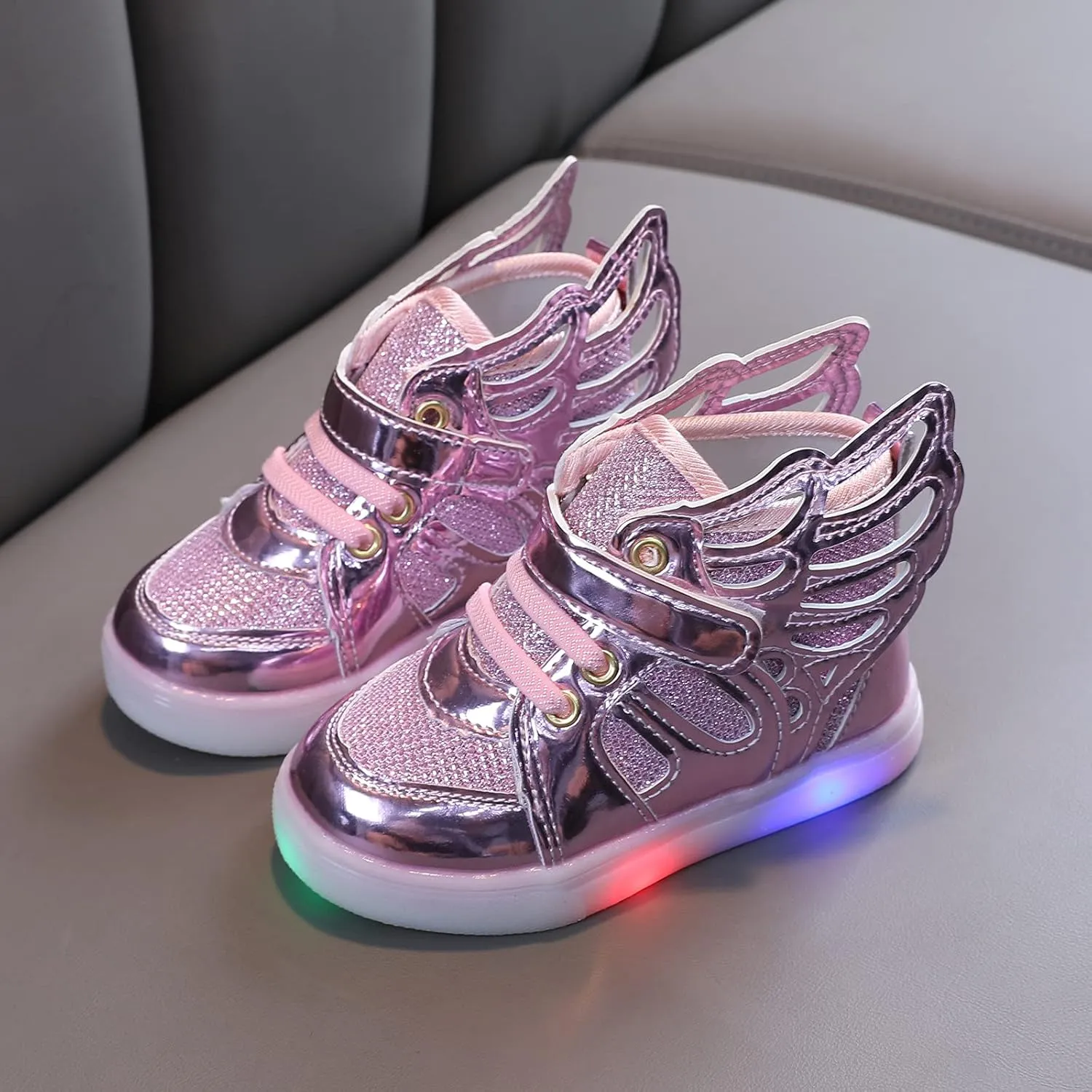 Little Kid Boys Girls 3 Colors LED Light Luminous Sports Shoes Toddler Sneakers Athletic Wings Trainers High-top Shoes