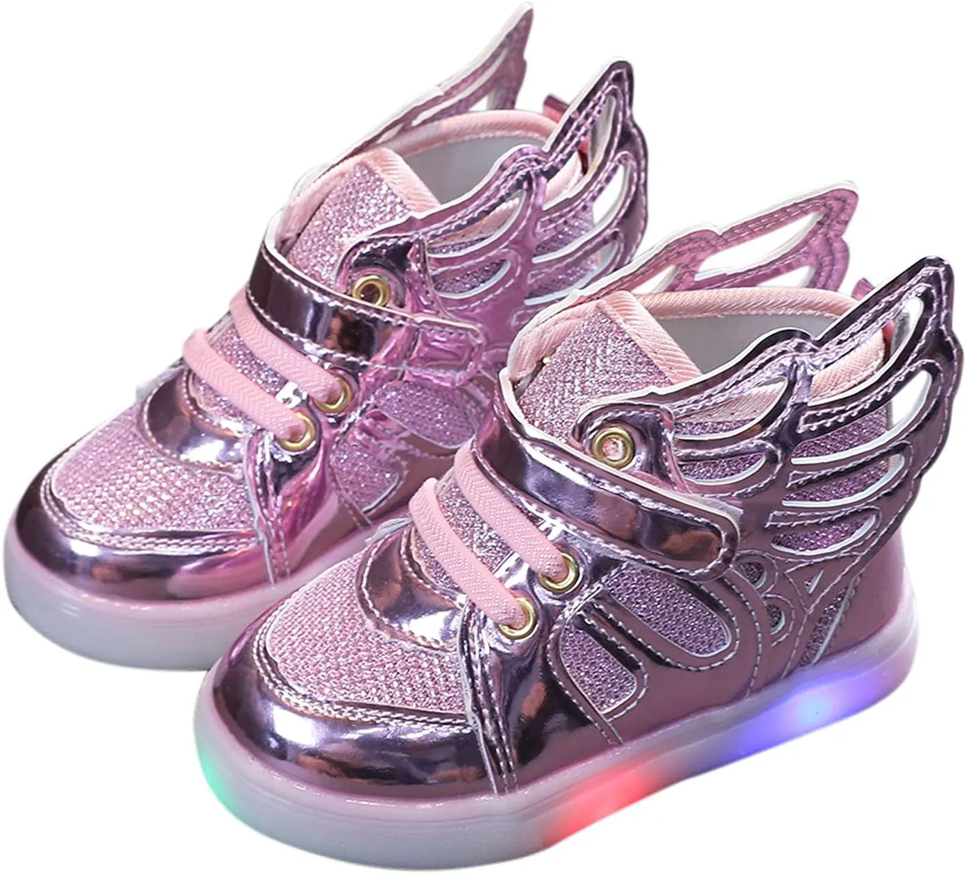 Little Kid Boys Girls 3 Colors LED Light Luminous Sports Shoes Toddler Sneakers Athletic Wings Trainers High-top Shoes