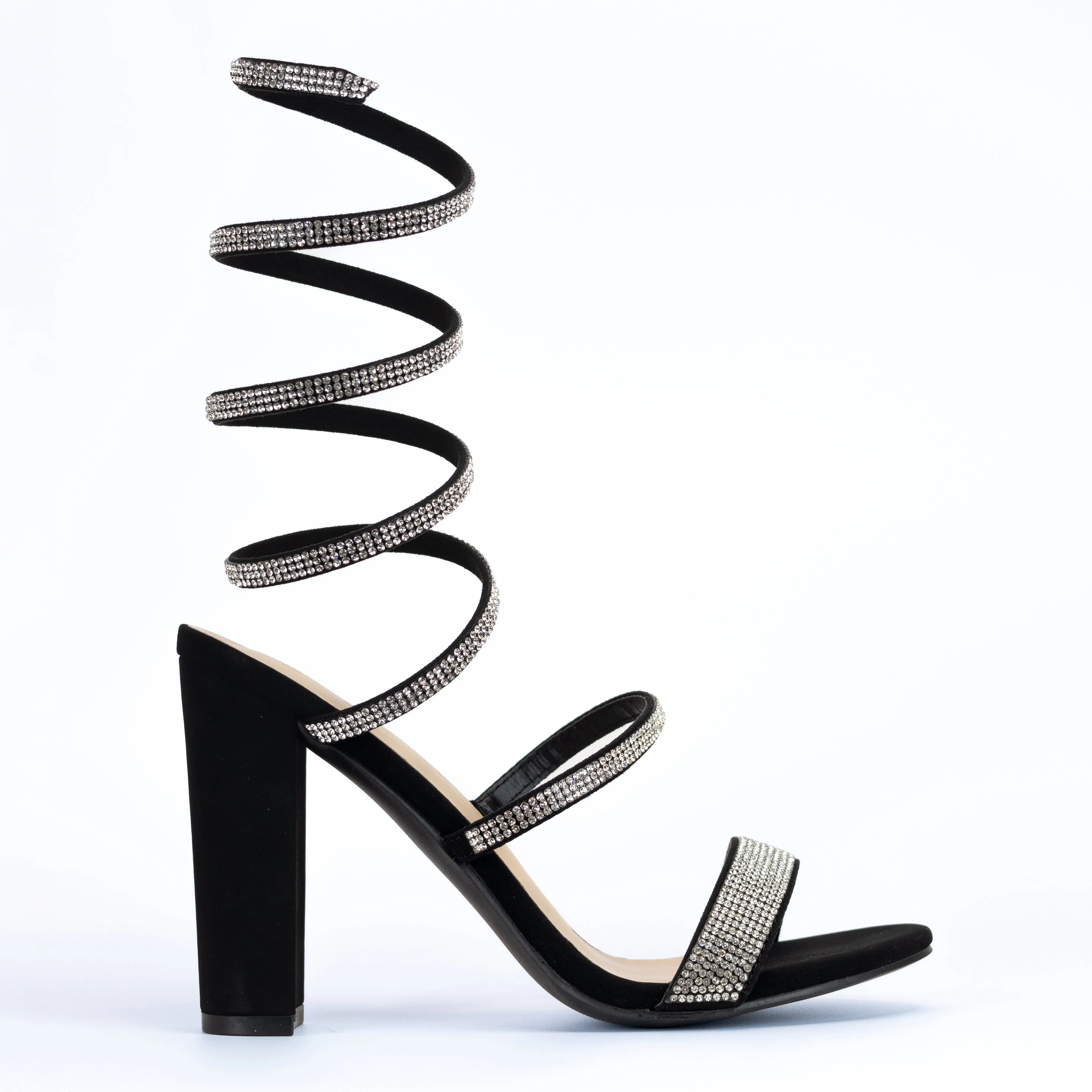Luxe - Rhinestone Wrap Strap High Heels, Open Round Toe, Elegant Party Shoes, Ideal for Adding Glamour to Any Outfit
