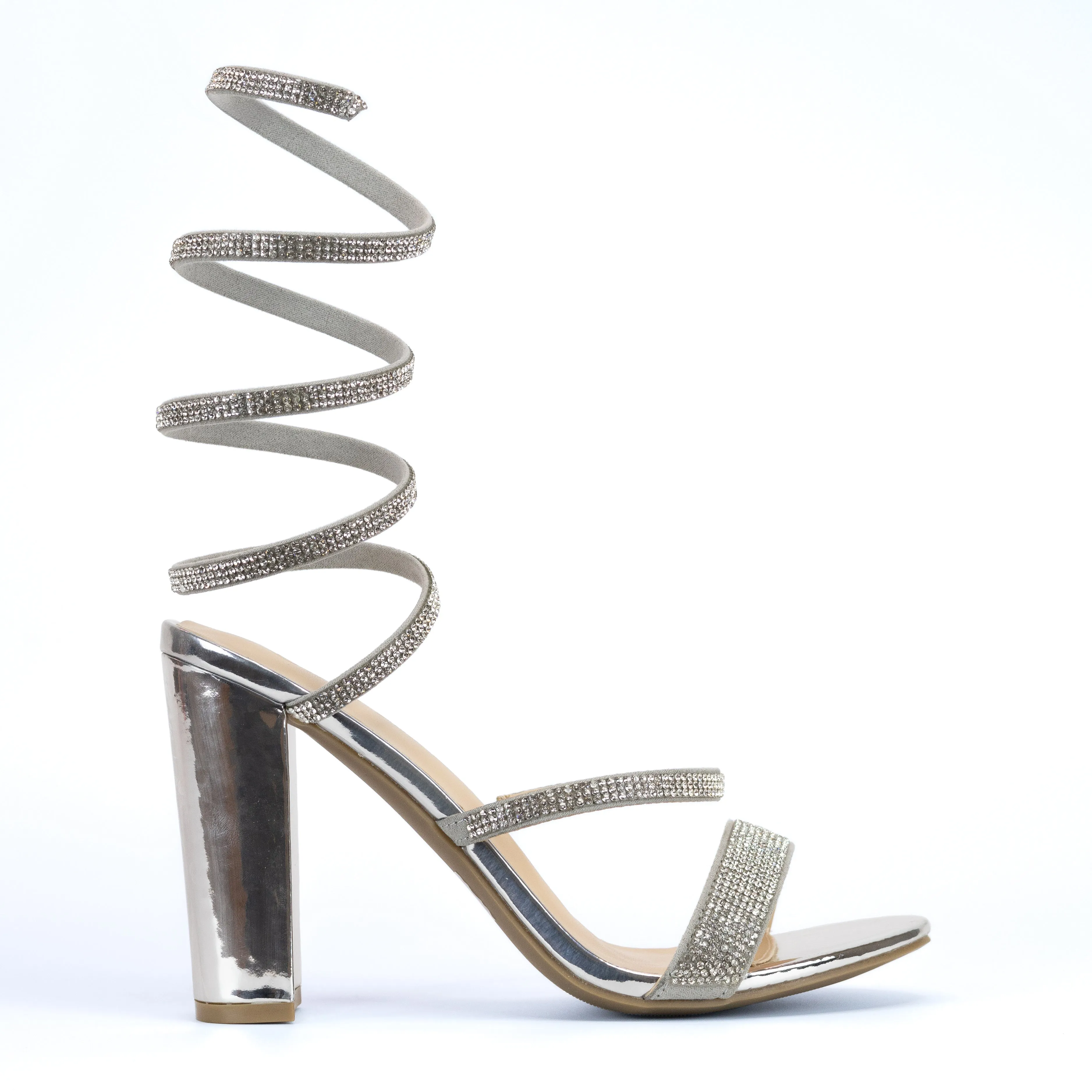 Luxe - Rhinestone Wrap Strap High Heels, Open Round Toe, Elegant Party Shoes, Ideal for Adding Glamour to Any Outfit
