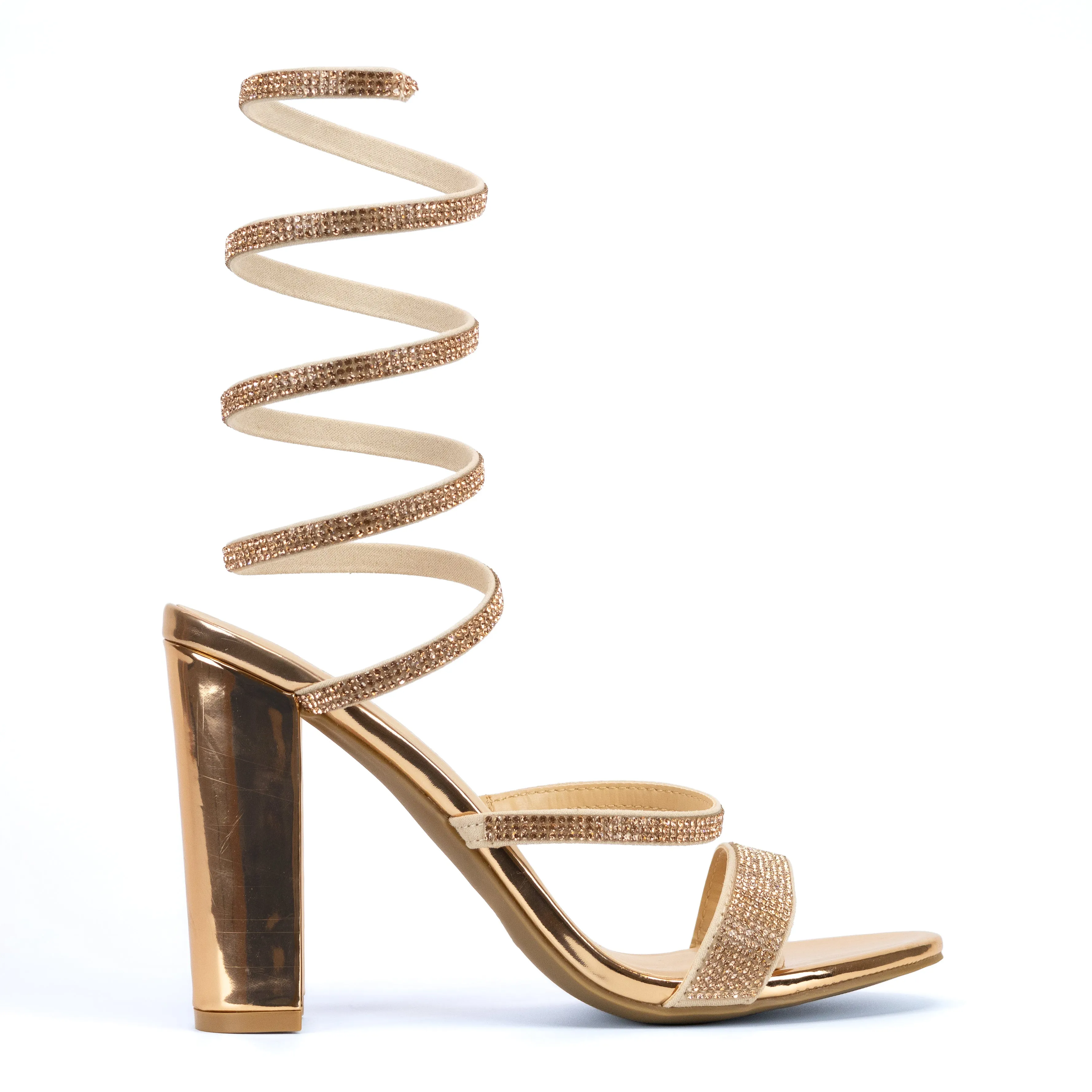Luxe - Rhinestone Wrap Strap High Heels, Open Round Toe, Elegant Party Shoes, Ideal for Adding Glamour to Any Outfit