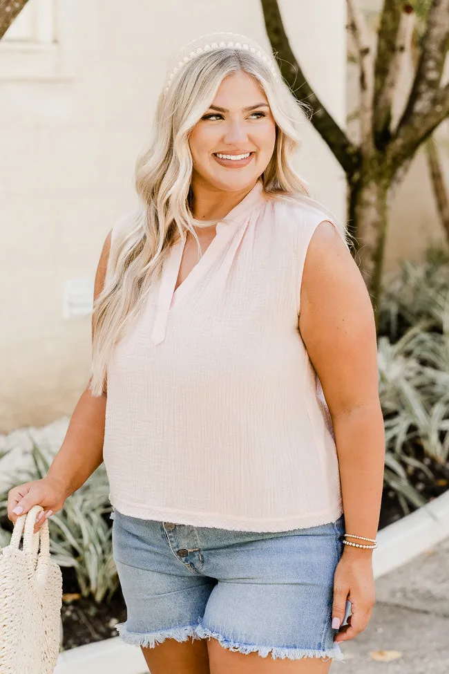 Making Me Blush Gauze Notched Neck Blush Pink Tank FINAL SALE