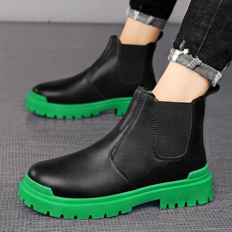 Men’s Biker Boots | Waterproof Street-Style Casual Leather Platform Shoes