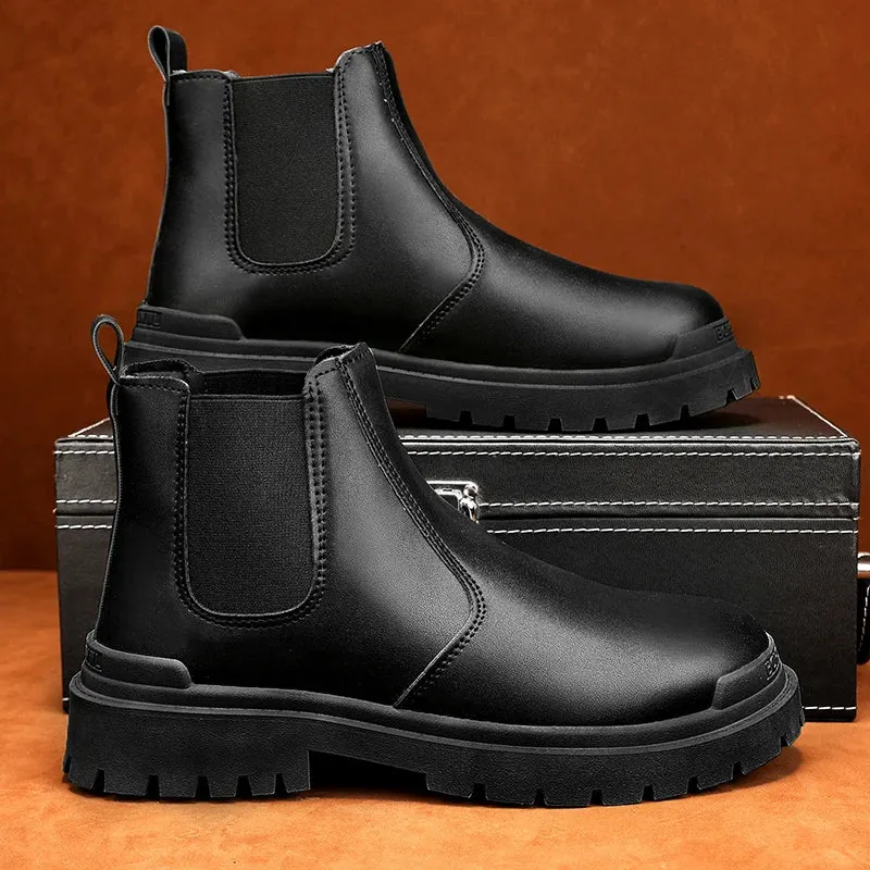 Men’s Biker Boots | Waterproof Street-Style Casual Leather Platform Shoes