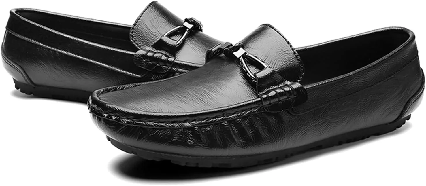 Men's Leather Loafers – Lightweight Slip-On Driving Shoes with Anti-Slip Sole, Flat Heel, and Classic Simple Design
