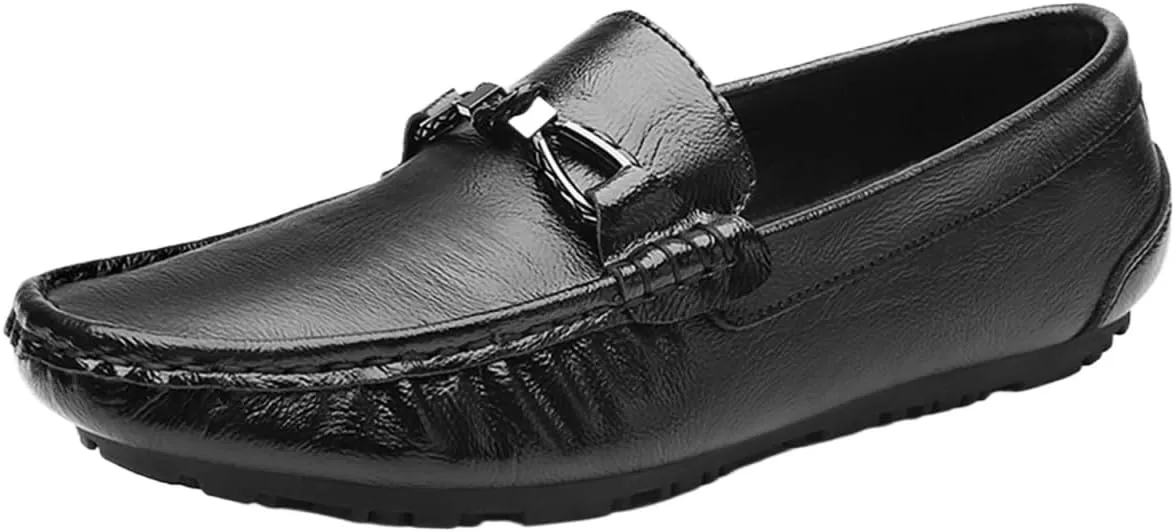 Men's Leather Loafers – Lightweight Slip-On Driving Shoes with Anti-Slip Sole, Flat Heel, and Classic Simple Design
