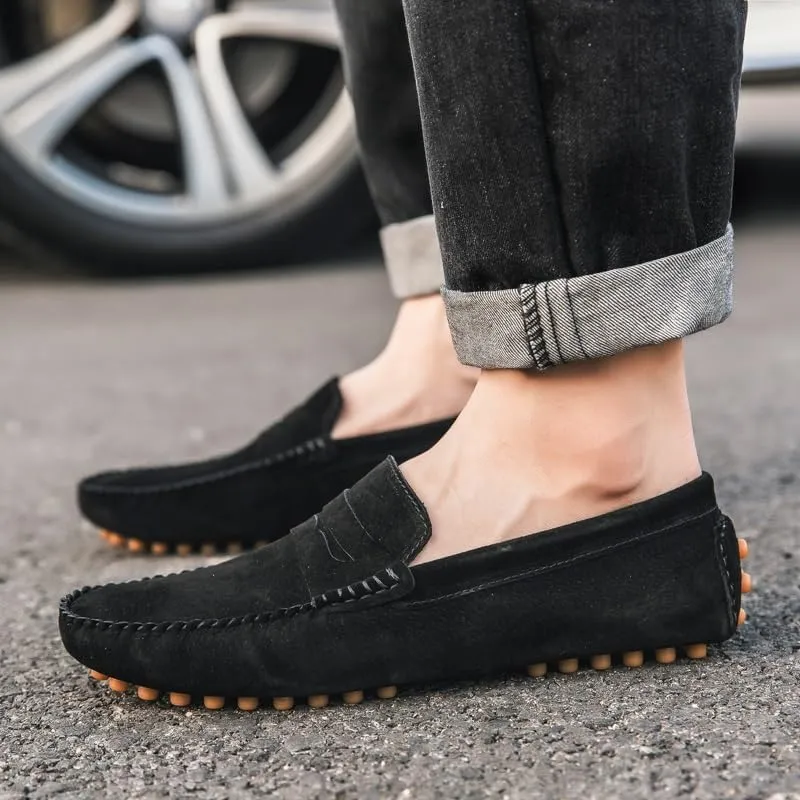 Mens Loafers Round Toe PU Leather Driving Penny Loafers Lightweight Flat Heel Anti-Slip Classic Slip-ons