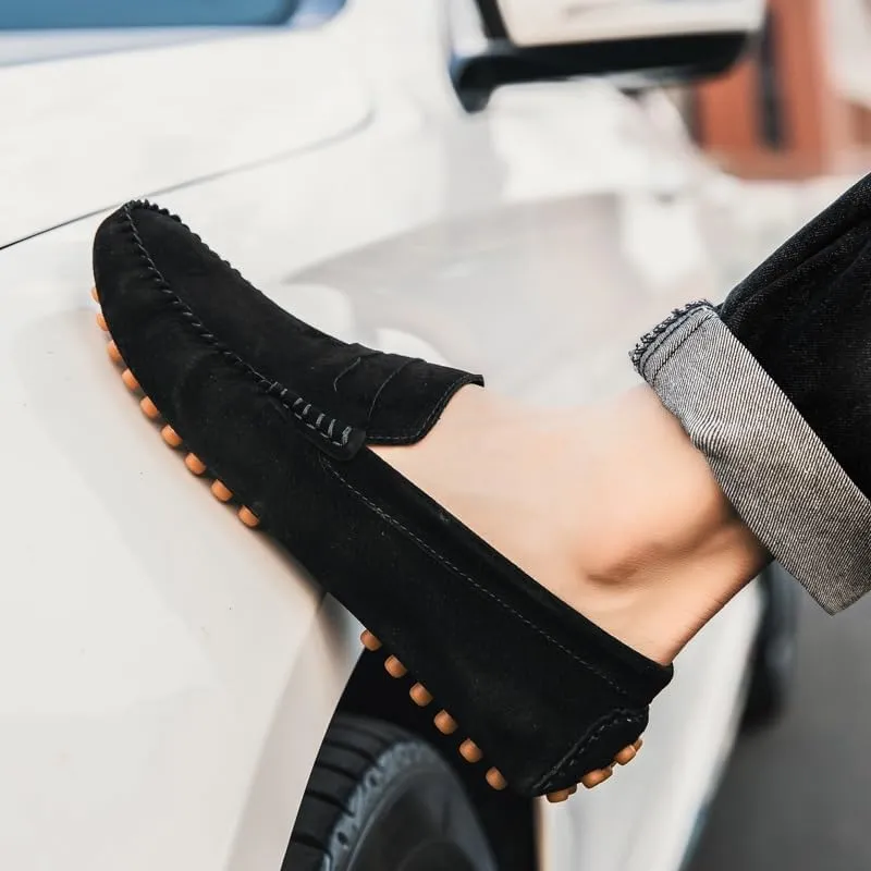 Mens Loafers Round Toe PU Leather Driving Penny Loafers Lightweight Flat Heel Anti-Slip Classic Slip-ons