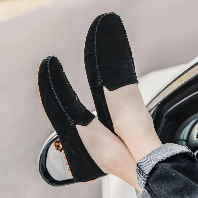 Mens Loafers Round Toe PU Leather Driving Penny Loafers Lightweight Flat Heel Anti-Slip Classic Slip-ons