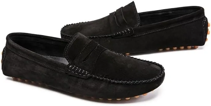 Mens Loafers Round Toe PU Leather Driving Penny Loafers Lightweight Flat Heel Anti-Slip Classic Slip-ons