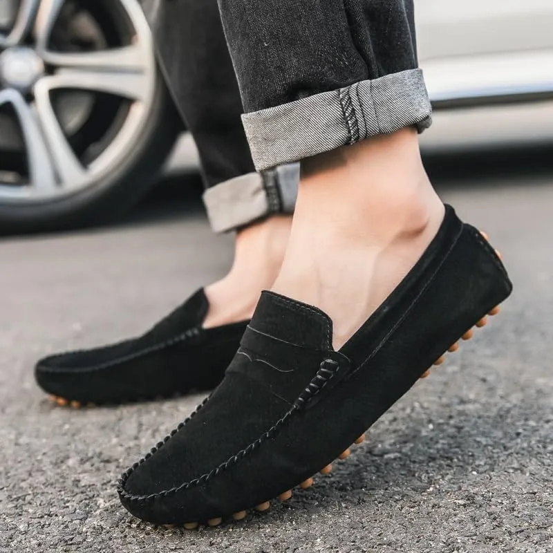 Mens Loafers Round Toe PU Leather Driving Penny Loafers Lightweight Flat Heel Anti-Slip Classic Slip-ons