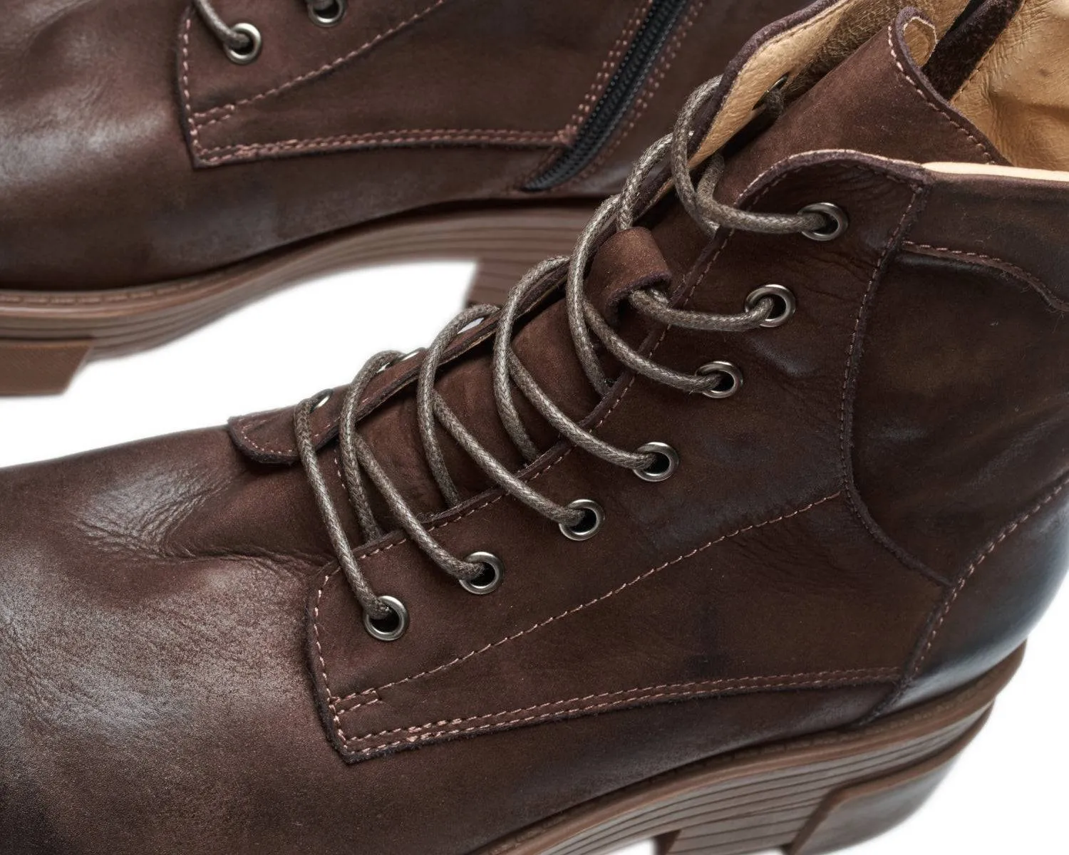 Men's Work Boots - Lace-Up Zipper, Lug Sole, Durable Leather