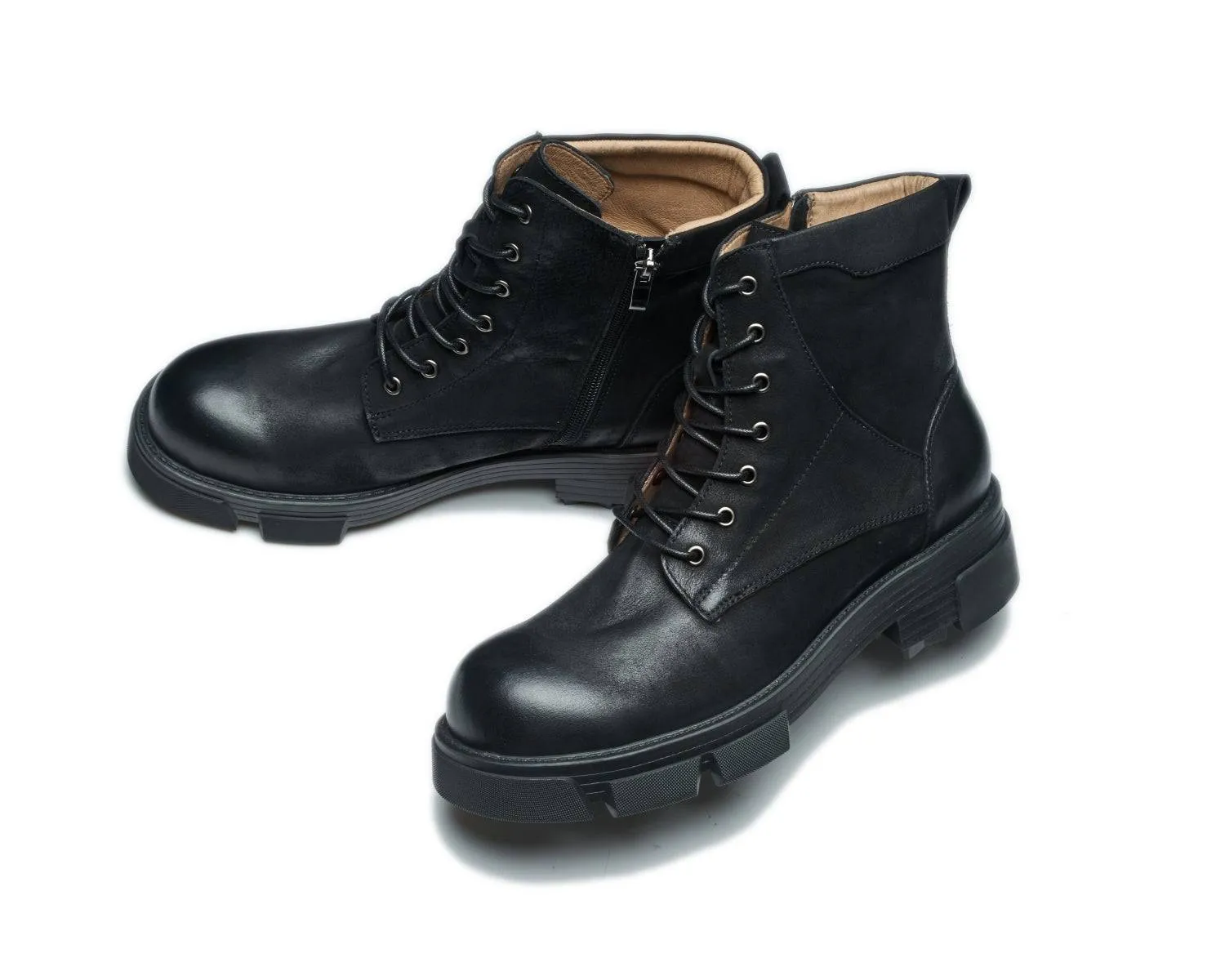 Men's Work Boots - Lace-Up Zipper, Lug Sole, Durable Leather