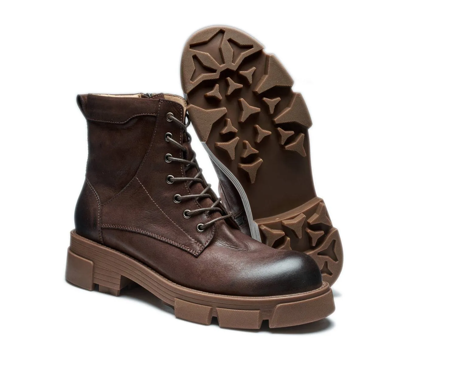 Men's Work Boots - Lace-Up Zipper, Lug Sole, Durable Leather