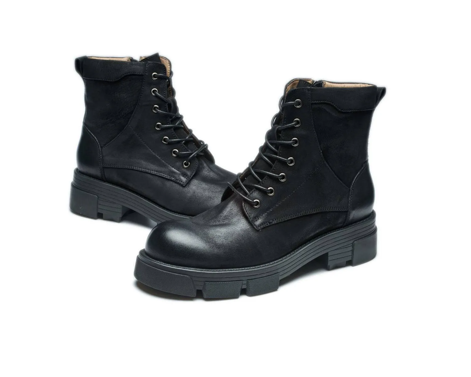 Men's Work Boots - Lace-Up Zipper, Lug Sole, Durable Leather