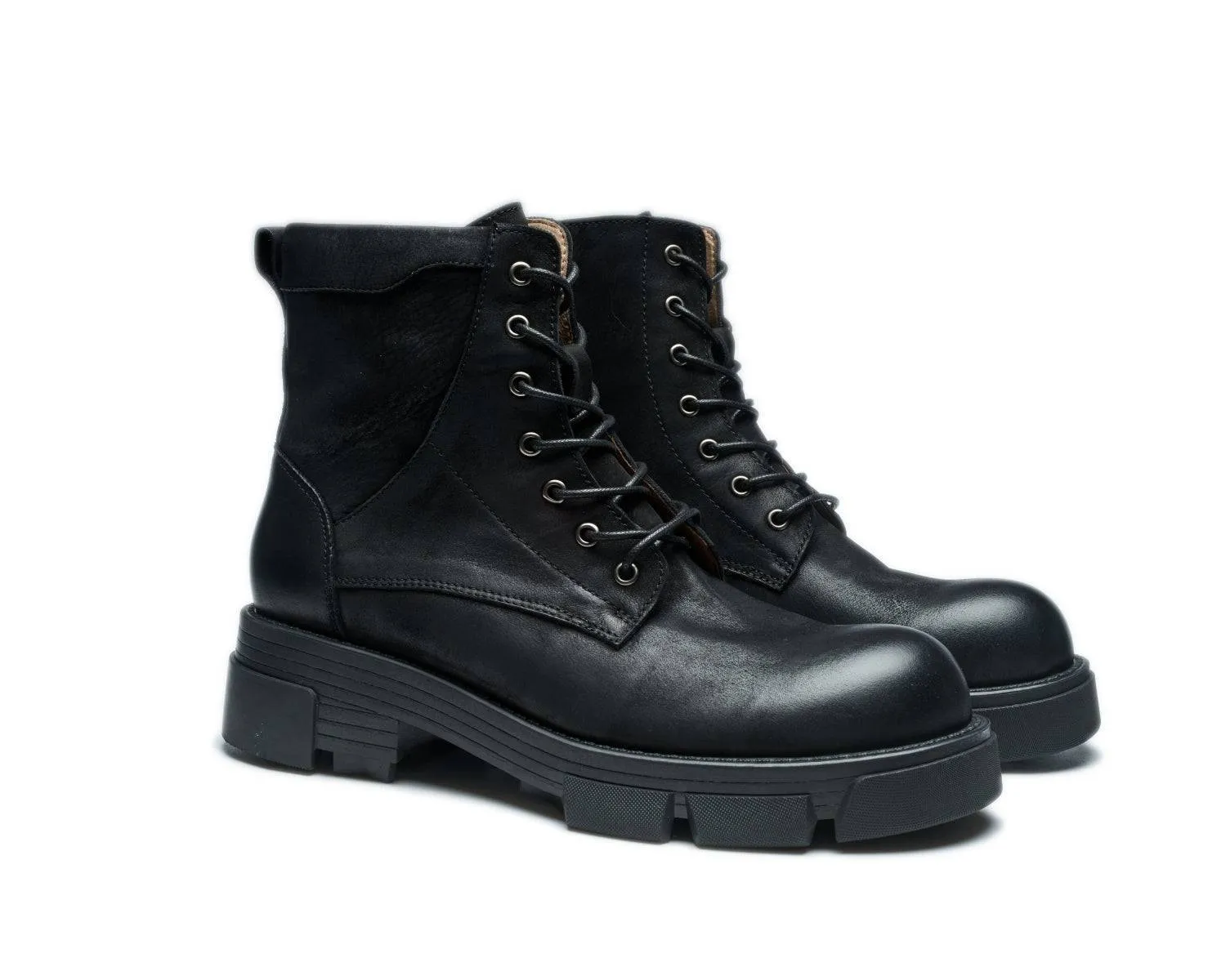 Men's Work Boots - Lace-Up Zipper, Lug Sole, Durable Leather