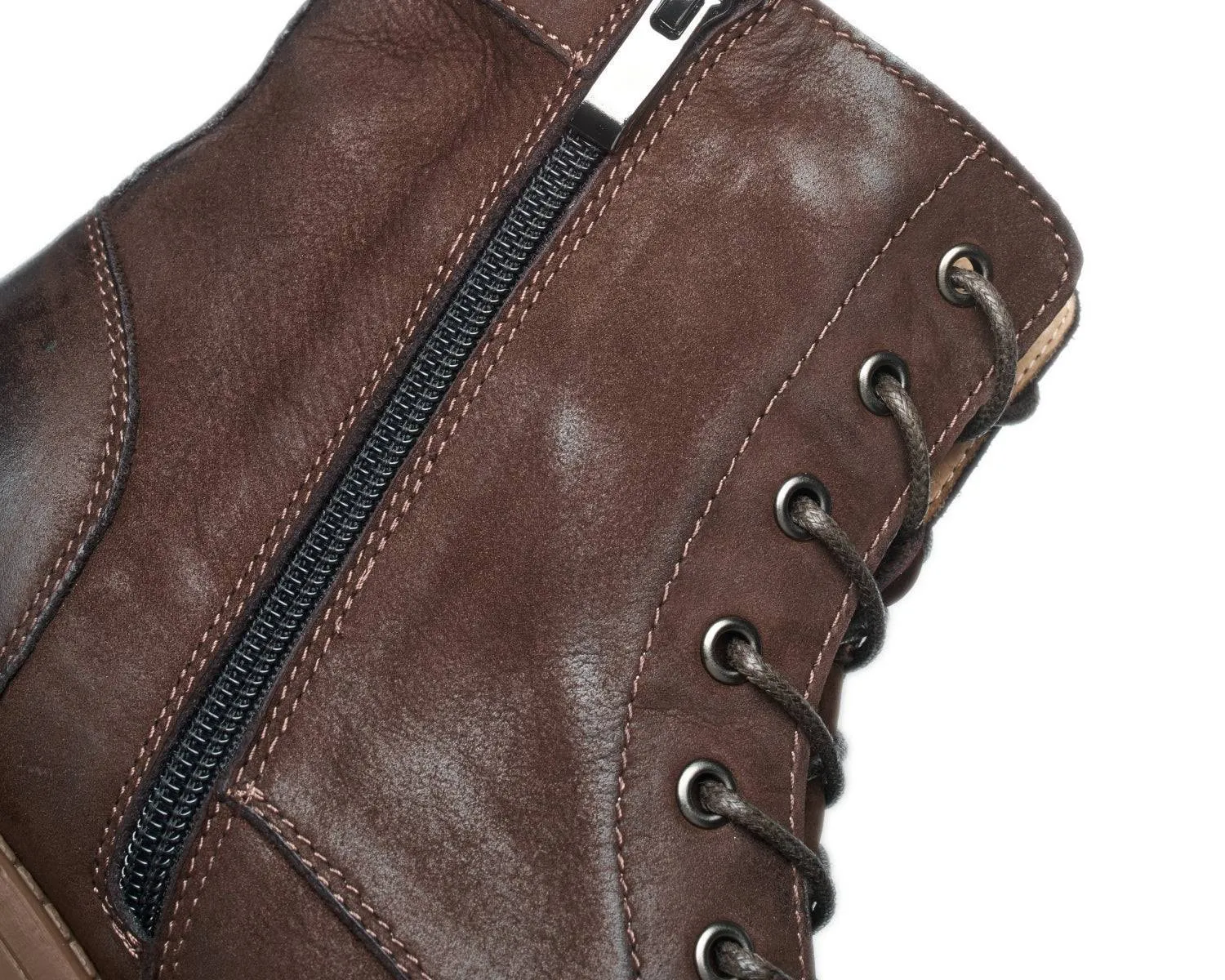 Men's Work Boots - Lace-Up Zipper, Lug Sole, Durable Leather
