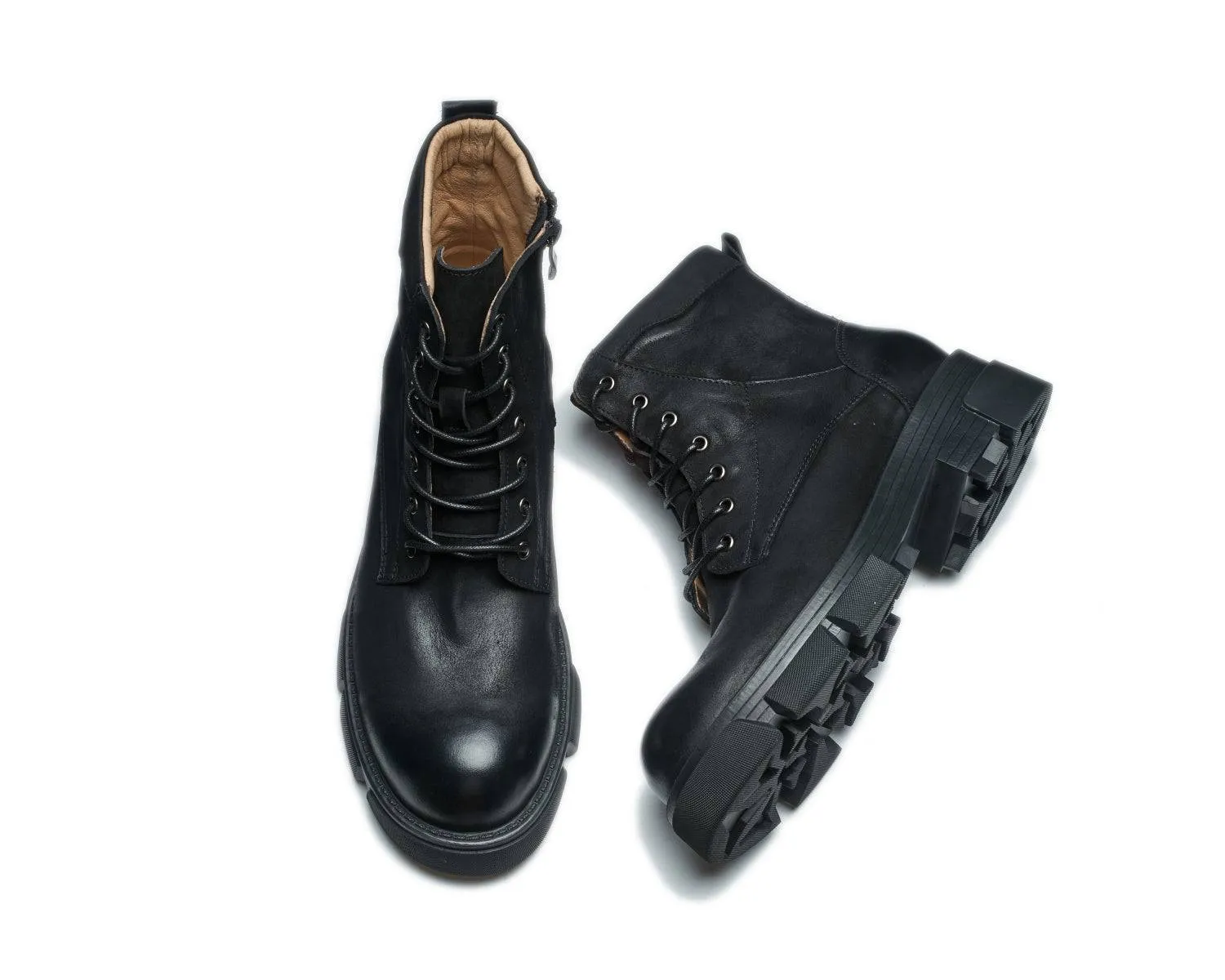 Men's Work Boots - Lace-Up Zipper, Lug Sole, Durable Leather