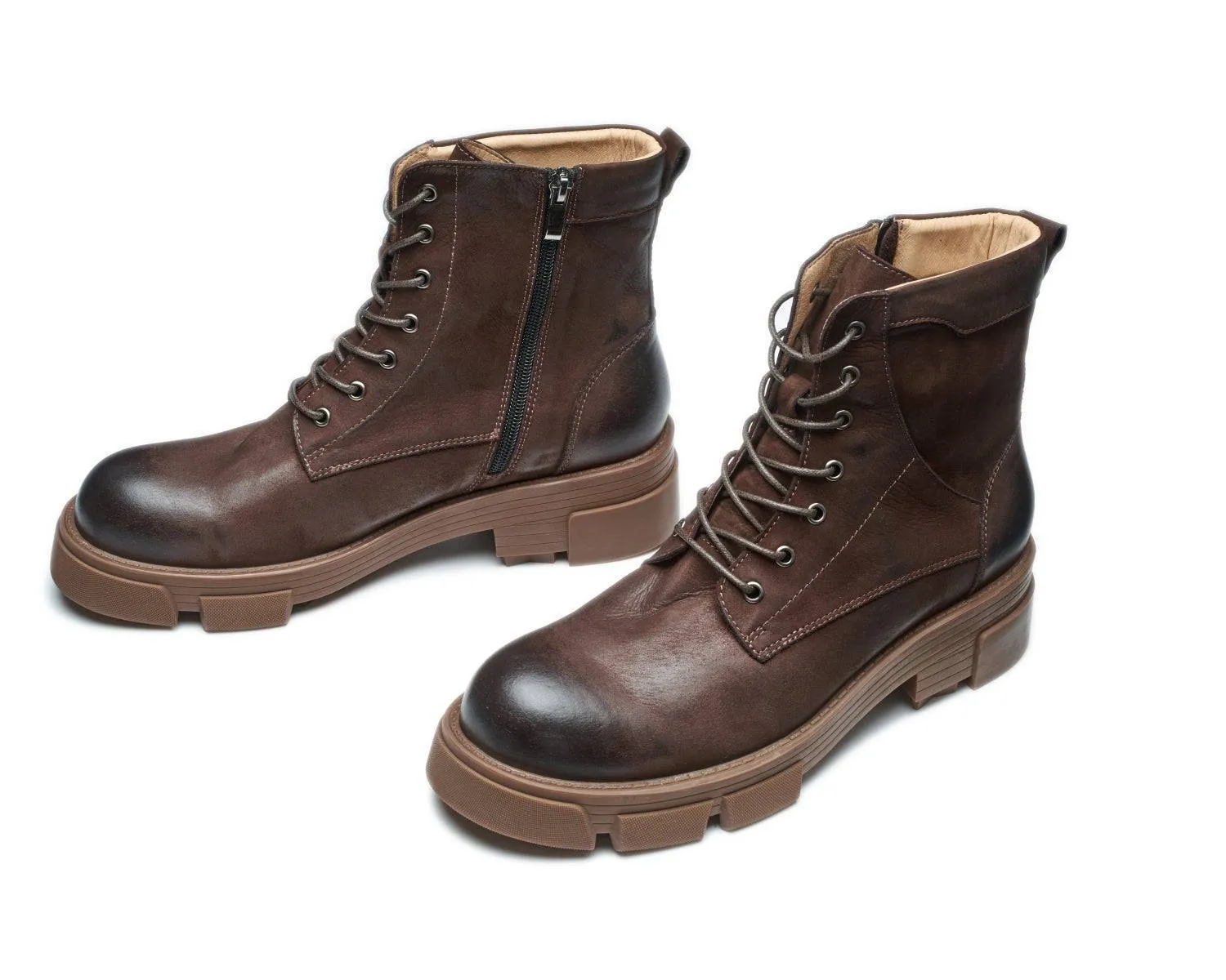 Men's Work Boots - Lace-Up Zipper, Lug Sole, Durable Leather