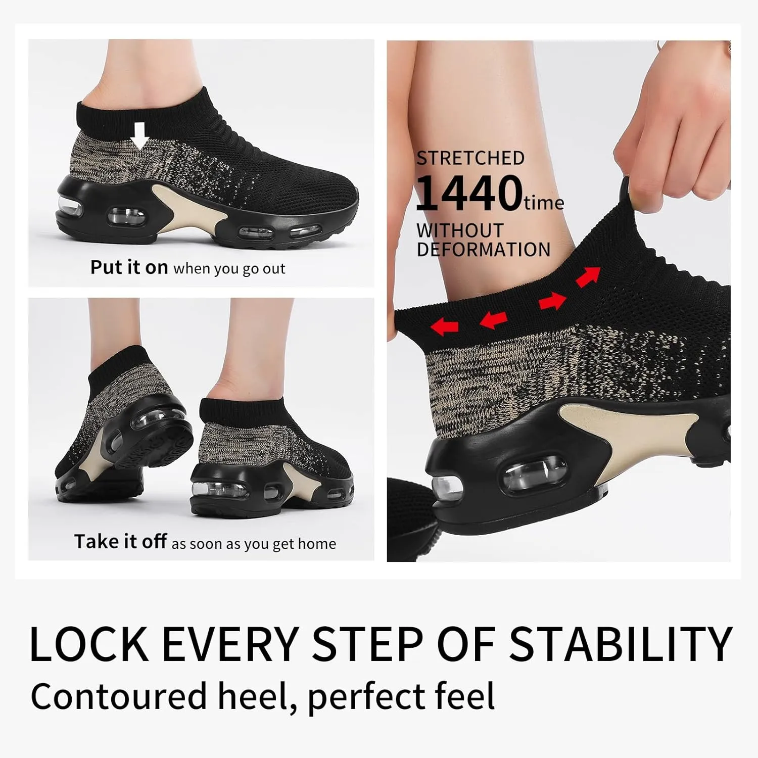 Mesh Sneakers for Women - Non Slip, Slip On, Sock Sneakers - Light Weight, Air Cushion Running, Work Shoes