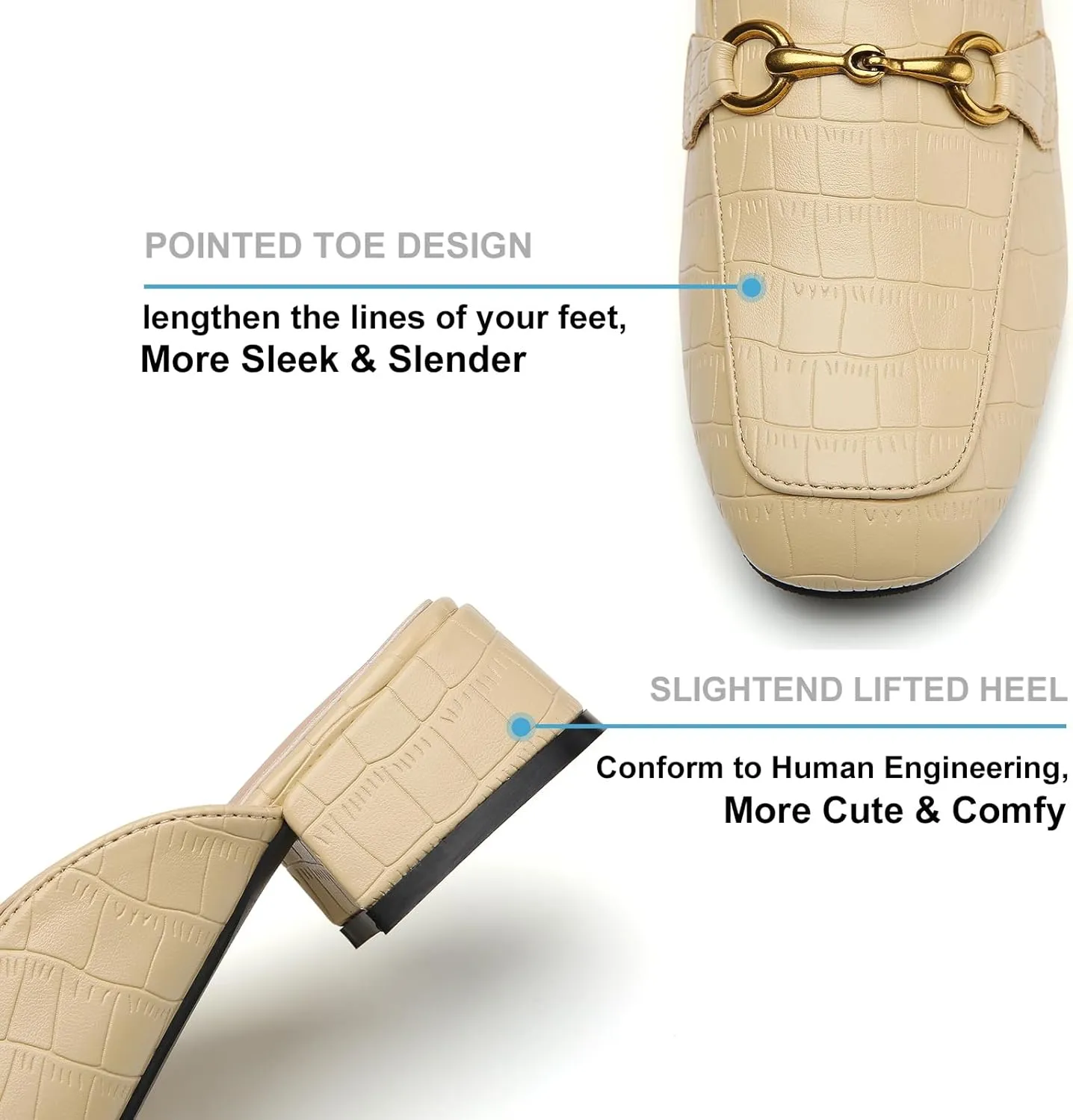 Metal Buckle Mules Women Square Toe Chunky Heels for Women Heeled Sandals Slip on Shoes Women Loafers