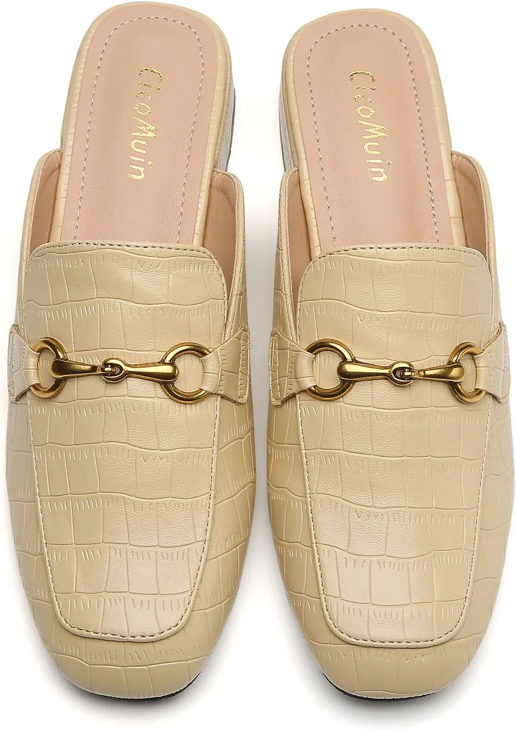 Metal Buckle Mules Women Square Toe Chunky Heels for Women Heeled Sandals Slip on Shoes Women Loafers