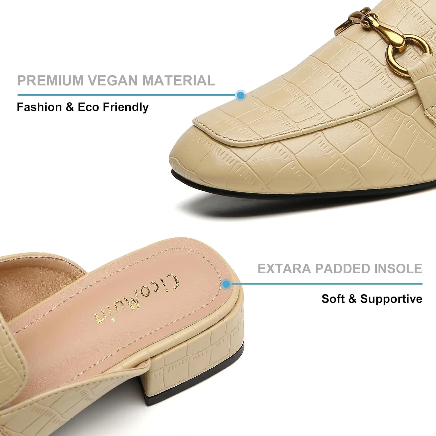 Metal Buckle Mules Women Square Toe Chunky Heels for Women Heeled Sandals Slip on Shoes Women Loafers