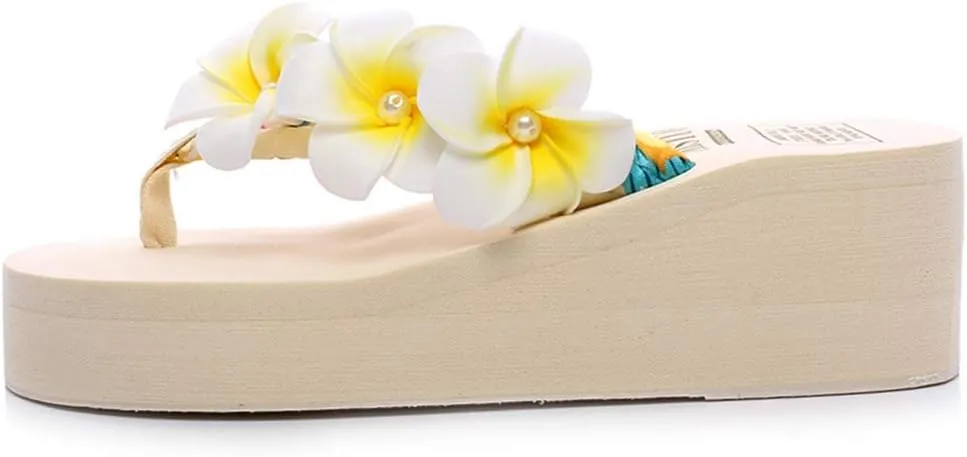 MIOKE Women's Boho Flowers Wedge Flipflops Sandals Summer Comfort Platform Anti-Slip Beach Thong Sandals