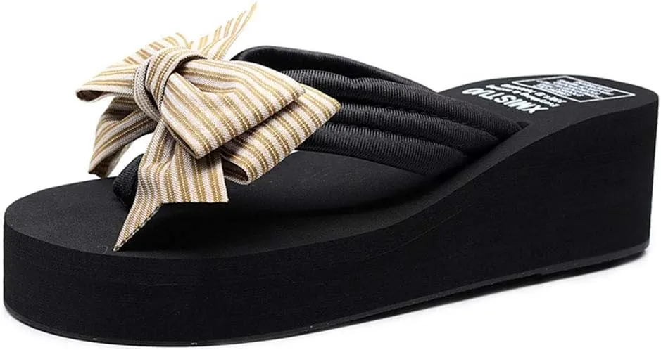 MIOKE Women's Bowknot Wedge Flipflops Sandals Fashion Summer Comfort Nonslip Platform Beach Thong Sandals