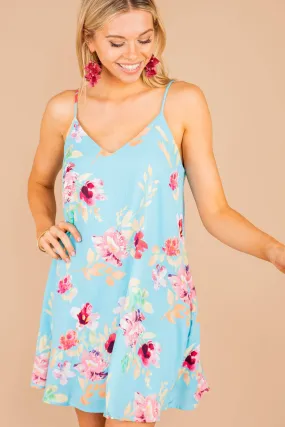 More Than You Know Teal Blue Floral Dress