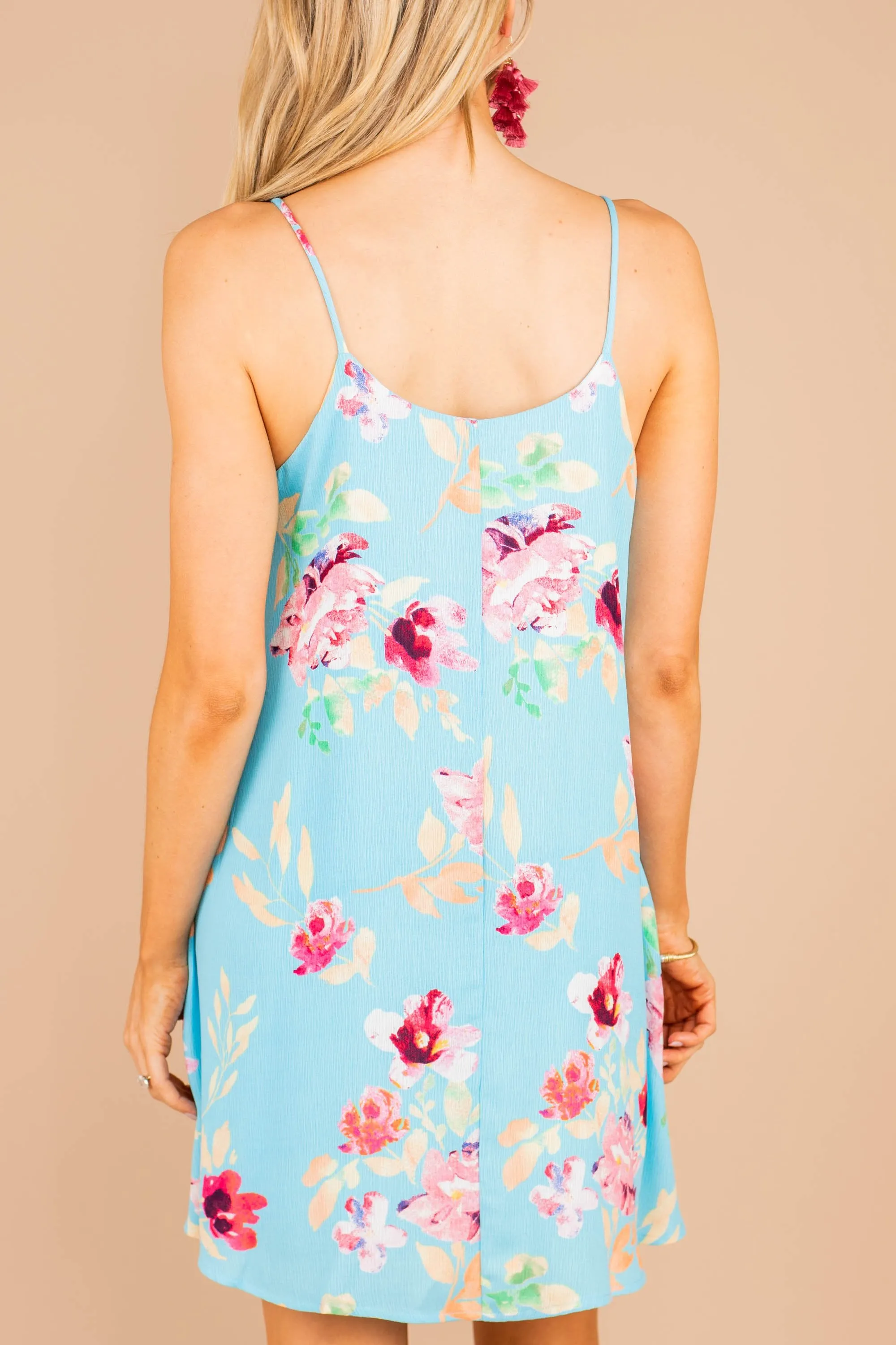 More Than You Know Teal Blue Floral Dress