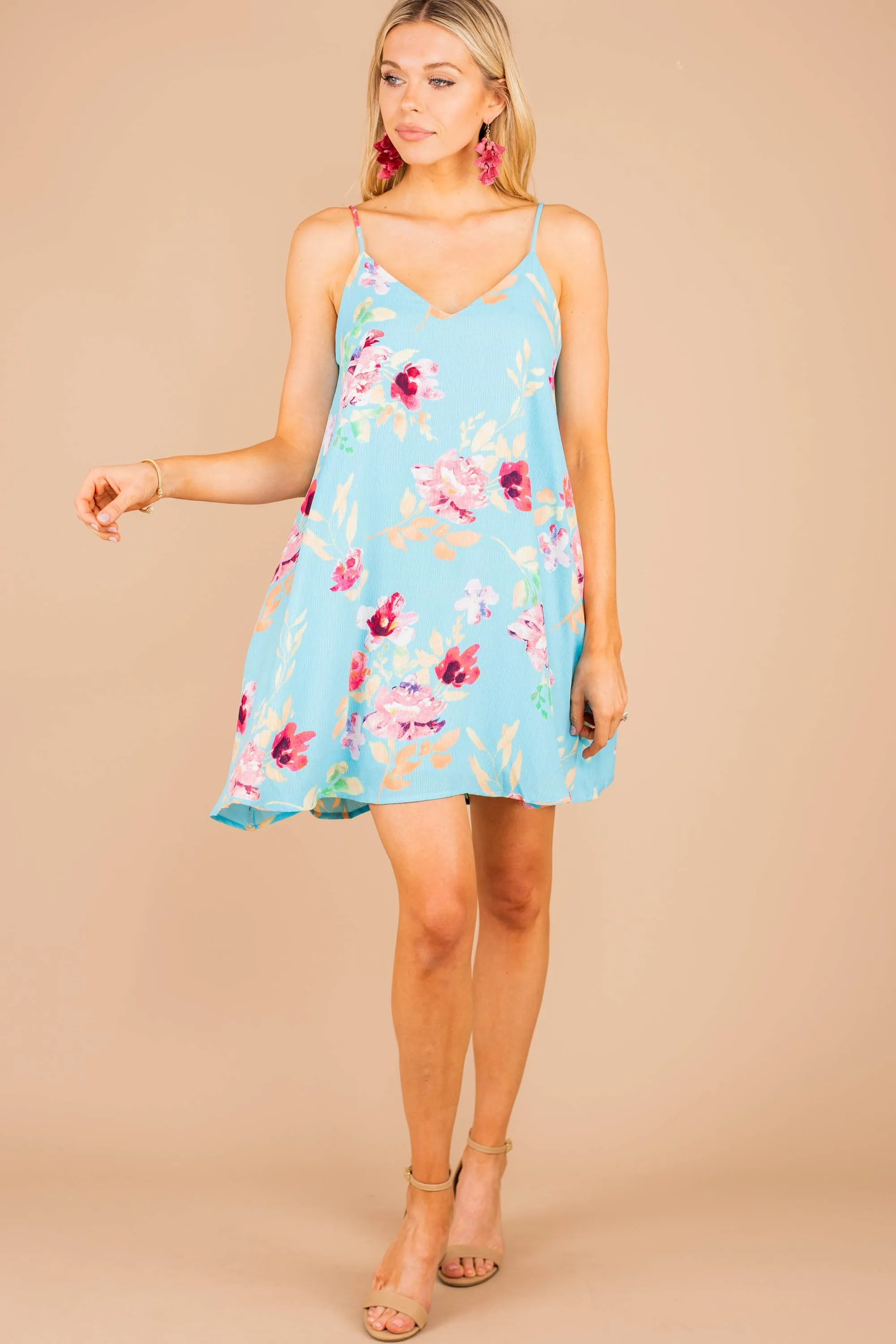 More Than You Know Teal Blue Floral Dress