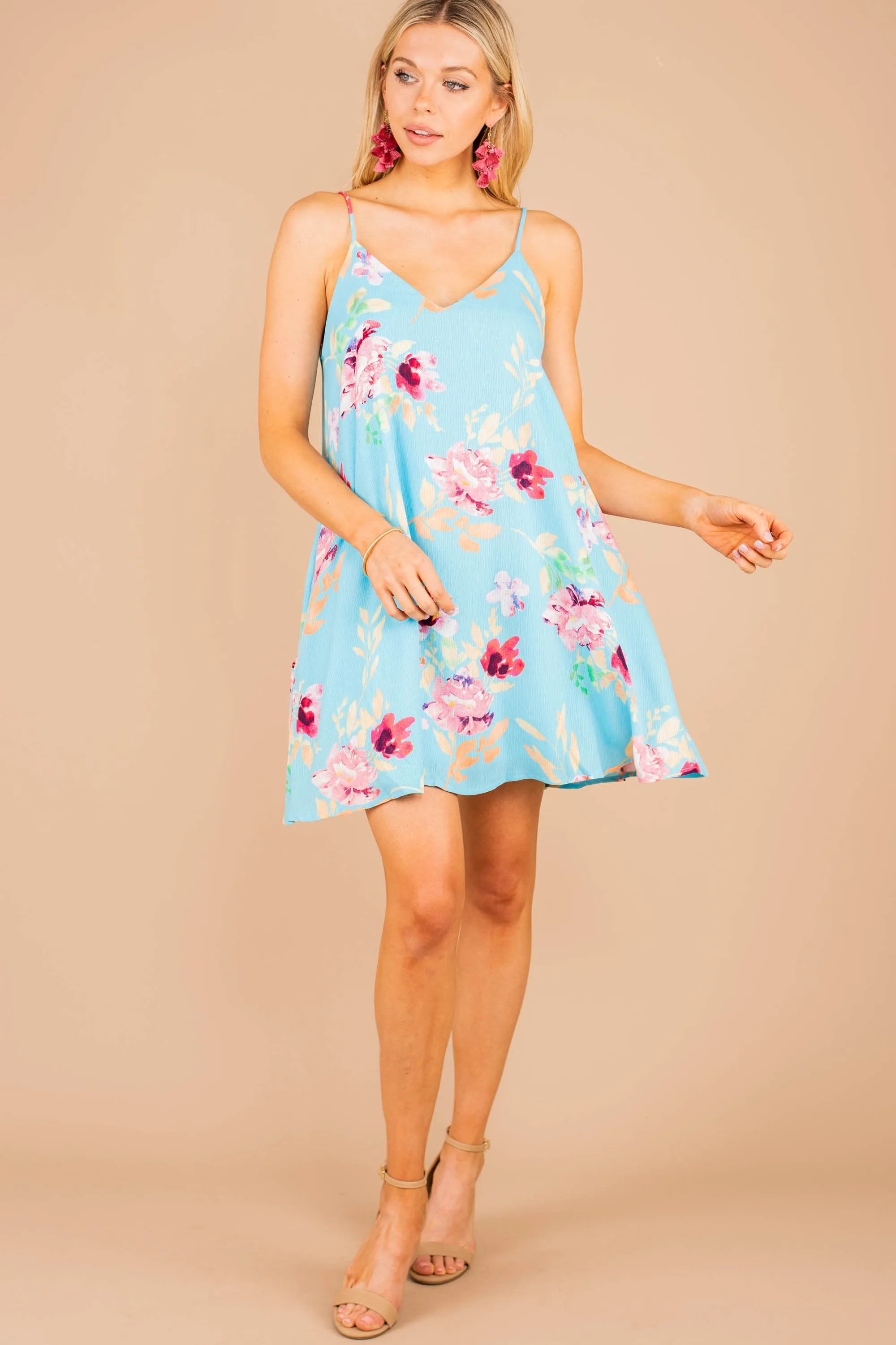 More Than You Know Teal Blue Floral Dress